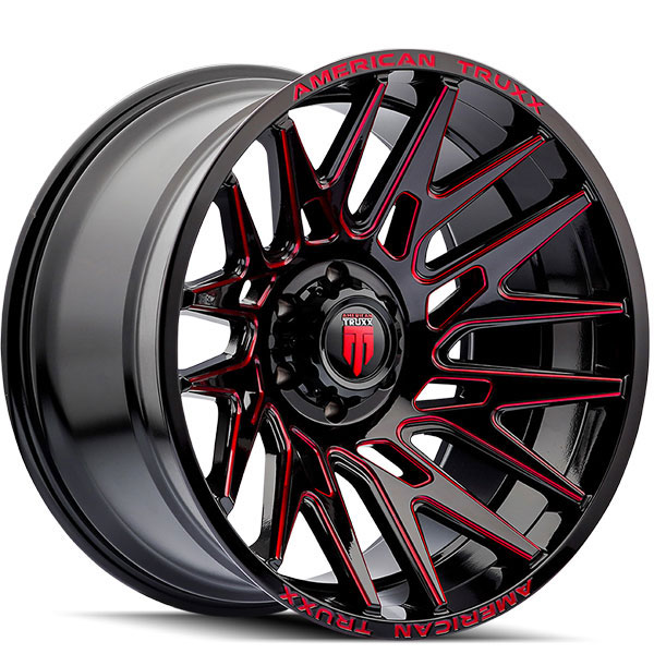 American Truxx AT-1919 Evolution Gloss Black with Red Milled Spokes Center Cap