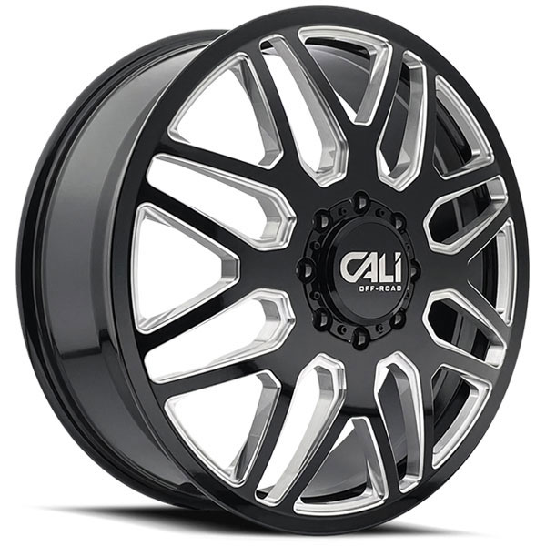 Cali Offroad Invader Dually 9115D Gloss Black with Milled Spokes Front Center Cap