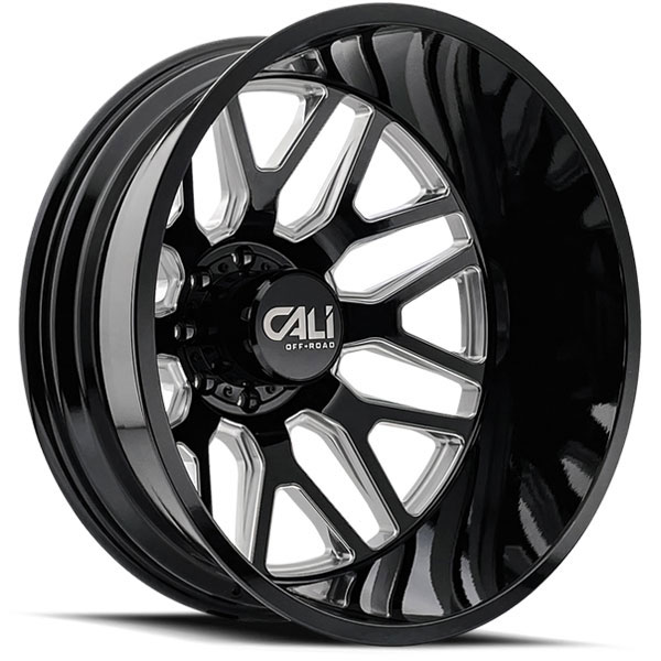 Cali Offroad Invader Dually 9115D Gloss Black with Milled Spokes Rear Center Cap