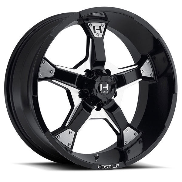 Hostile H101 Knuckles Blade Cut Satin Black with Milled Accents 5 Lug Center Cap