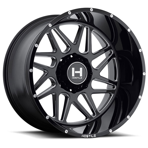 Hostile H108 Sprocket Blade Cut Satin Black with Milled Accents 6 Lug Center Cap