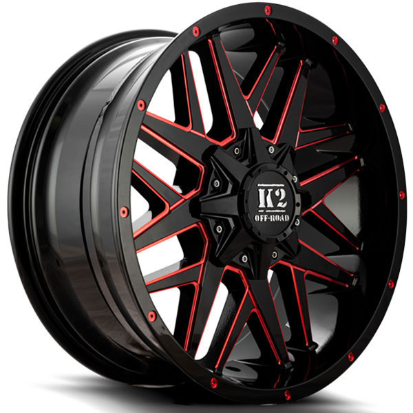 K2 OffRoad K15 Mayhem Gloss Black with Red Milled Spokes Center Cap ...