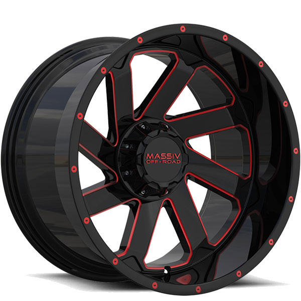 Massiv Offroad OR4 Gloss Black with Red Milled Spokes Center Cap