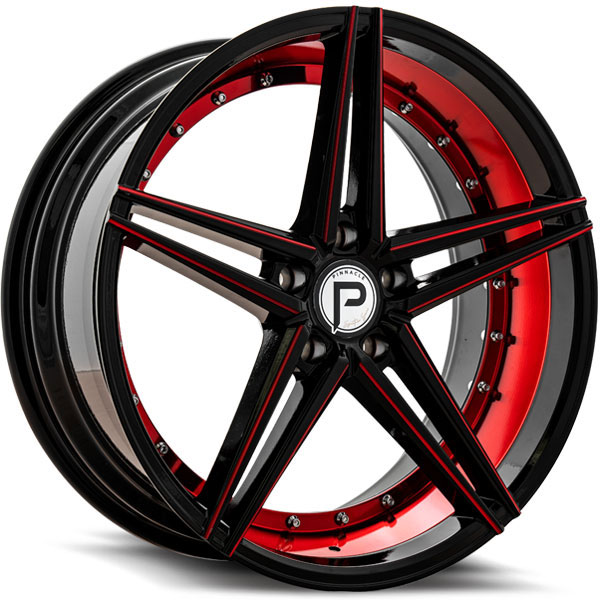 Pinnacle P206 Savage Gloss Black with Inner Red Milled Spokes Center Cap