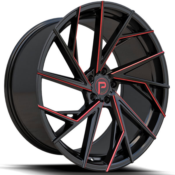 Pinnacle P316 Swank Gloss Black with Red Milled Spokes Center Cap