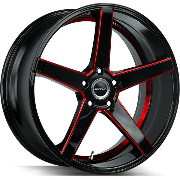 Strada Perfetto Gloss Black with Candy Red Milled Spokes Center Cap