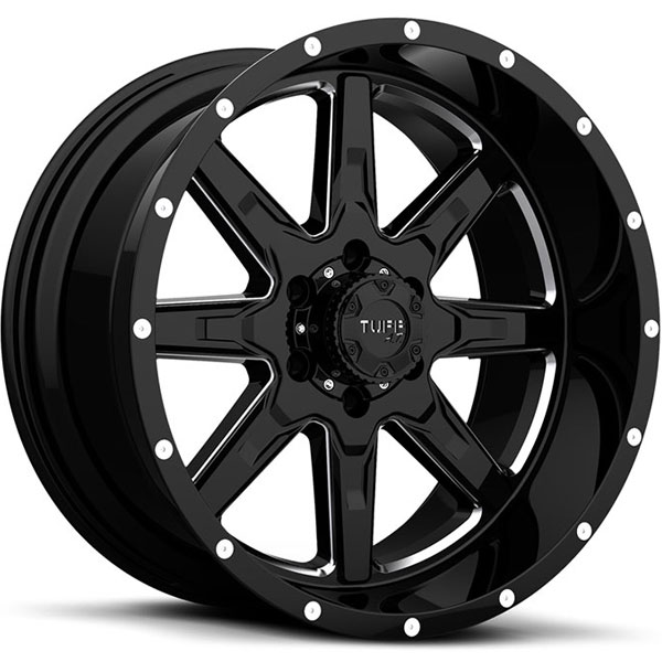 Tuff T15 Gloss Black with Milled Spokes Center Cap