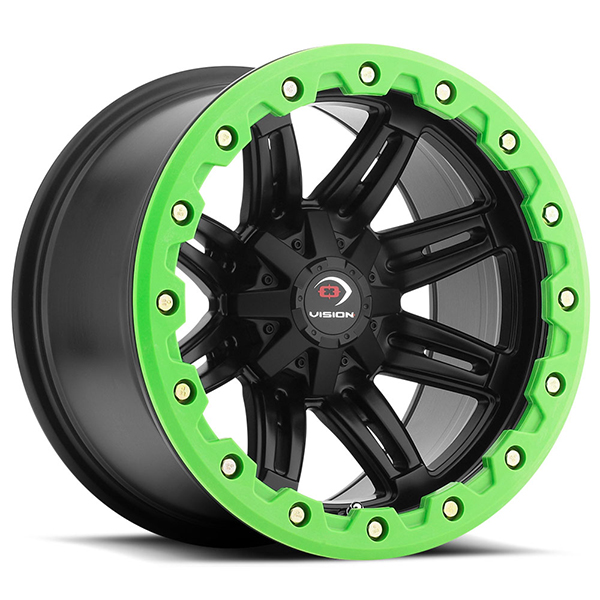 Vision 551 Five Five One Matte Black with Green Lip Armor Center Cap