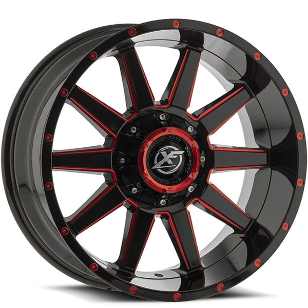 XF Off-Road XF-219 Gloss Black with Red Milled Spokes Center Cap