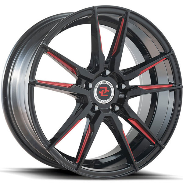 Drag Concepts R29 Gloss Black with Machined Red Tips | RimsChoice