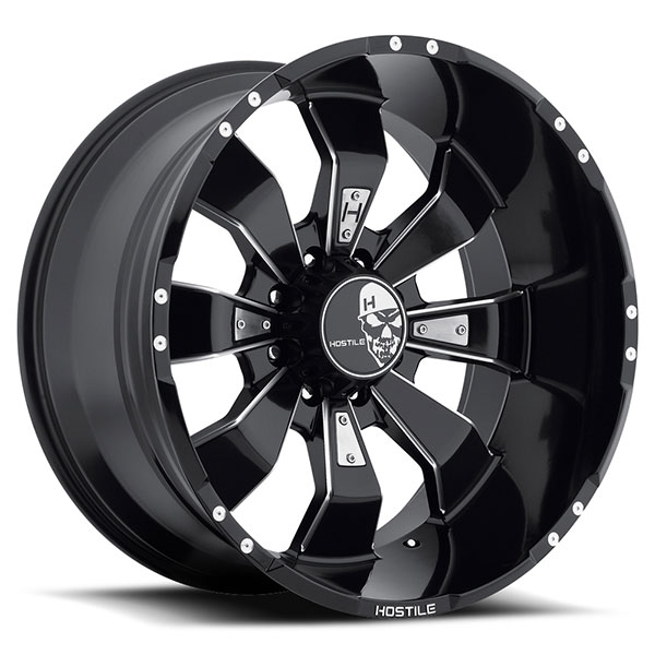 Hostile H103 Hammered Blade Cut Satin Black with Milled Accents 8 Lug