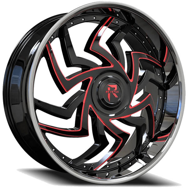 Revenge RL-107 Black with Red Milled Chrome SS Lip and Big Floater Cap